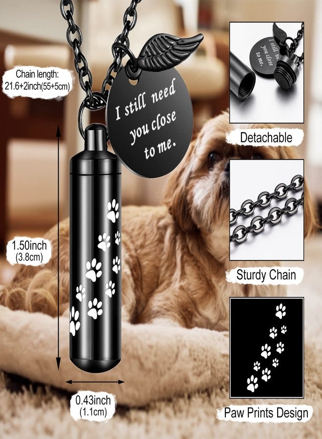 Dletay Cylinder Urn Necklace for Ashes Paw Print Cremation Jewelry for Ashes Memorial Keepsake Pendant with Angel Wing Round Tag Stainless Steel Remembrance Jewelry-M - Image 3